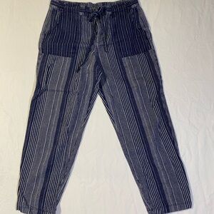 GAP Striped Lightweight Linen/Cotton Drawstring Cropped Cargo Pants Medium Tall